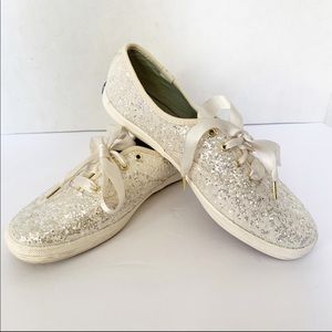 Kate Spade Keds Glitter  Shoes 6.5 Ivory/Creme